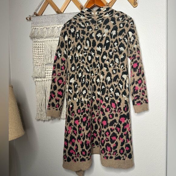 Leopard Open Front Fuzzy Cardigan Sweater M - Picture 2 of 6